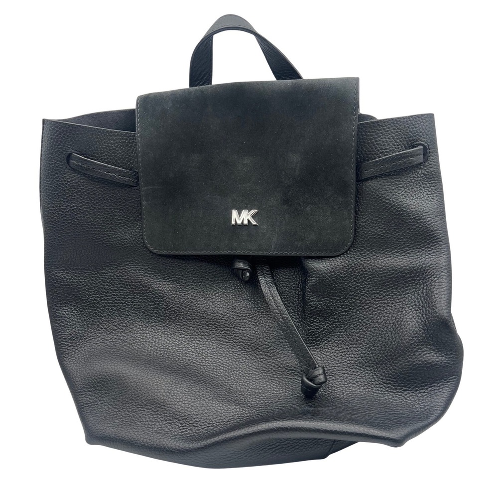 Michael Kors Backpack Womens Medium Black Pebbled Leather Suede Drawstring MK